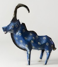 Handmade Metal Antelope Sculpture Blue Painted Folk Art Gazelle Decor picture