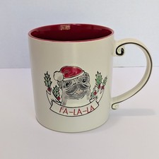 InHomeStylez Chirstmas Pug Dog Coffee Mug Fa-la-la Red Interior  4.5 