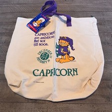Vintage 1994 Garfield Zodiac Canvas Tote Bag Accessory Network Capricorn Purple picture