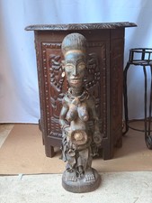 Vintage Kongo Yombe Nkisi Female Figure Carved Wood African Statue 21.5