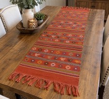 Vintage Guatemalan Maya Handwoven Textile Runner 17.5” x 63” Geometric Fringe picture
