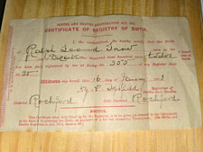Original 1913 UK Birth Certificate Ralph L Drews, Rochford Essex Born 8 Dec 1912 picture