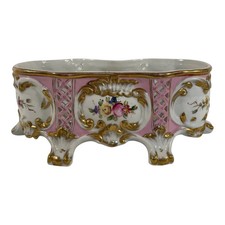 Mid 20th Century French Sorelle Gilded Porcelain Footed Jardiniere Cachepot picture