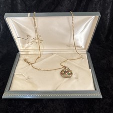 VTG Mini Jeweled Crown Perfume Bottle Pendant Gold tone&29”Cable Chain 1980’s picture