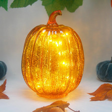 Mercury Glass Pumpkin Lights with Timer, Battery Operated Led Pumpkin Lights for picture