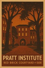 🌆 Pratt Institute Poster - Red Brick Courtyard at Dusk, 24x36” 🌆 picture
