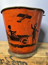 Antique Original 1920s Early Auto Airplane Pail Can Tin Bucket Graphic Oil Gas picture