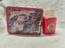 VINTAGE 1984 Indiana Jones Temple of Doom Metal Lunchbox and Thermos picture