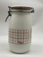 Vintage Wheaton Milk Glass Jar 1.5 L Sugar Canister Storage Classic Red Grid MCM picture