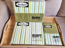 VTG New Lady Pepperell Full Sheet Set Fitted/Flat sheets Two Pillowcases Green picture