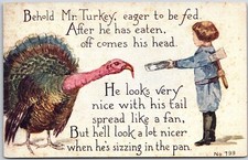 Behold Mr. Turkey Eager To Be Fed Baby Boy Feed The Turkey Postcard picture