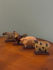 Vintage Folk Art Farm Animal Figurines Set of 4 Cow Pig Rooster Sheep - READ FLA picture