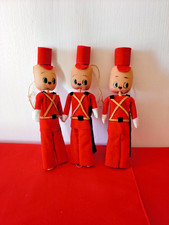 Set Of 3 Vintage Japan MCM Stick Head Soldier Ornaments Felt Pixie Elf 1950s picture