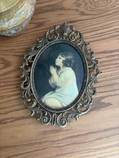 Vintage 1960s Italian Brass Framed ‘The Infant Samuel’ Ornate Frame Convex Glass picture