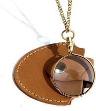 Shiny Brass Magnifying Glass Necklace Handmade Vintage chain Reader Magnifier picture