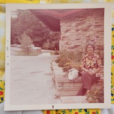 VTG Color Snapshot Photo 70s Old Woman Hotel Vacation Travel Americana 1972 picture