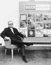 Decca Records producer A&R man Dick Rowe 1965 Behind him is a disp- Old Photo picture