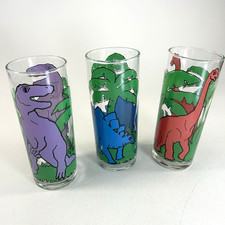 LOT OF 3 80s Vintage Set of 3 Dinosaur Collectible Glass Brontosaurus Triceratop picture