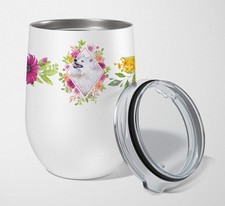 Caroline's Treasures CK4177TBL12 Samoyed Pink Flowers Stainless Steel 12 oz picture