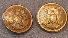 Round Metal Shank Buttons w/ Eagle Crest Design, Gold Tone Qty 2 Vintage picture