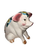 Nice Large RARE Vintage Large Hand Painted Pig Piggy Bank Figurine Ceramic MCM  picture