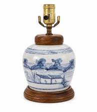Antique Soft Blue & White Canton Chinese Ginger Jar Converted Lamp Wood Fittings picture