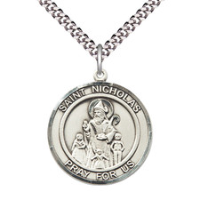 Pewter Saint St Nicholas Holy Medal Pendant Necklace 24