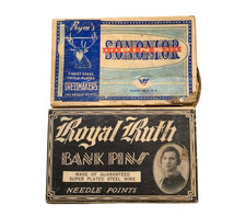 Antique Sewing Needle Boxes Prym Stag Royal Ruth Bank Pins 1920s Ephemera lot picture