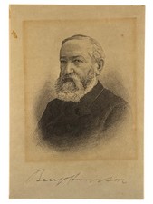 President Benjamin Harrison Engraving Original Vintage 4x6 Plate Signed picture