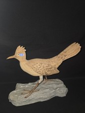 Beautiful Hand Carved Wooden Roadrunner  Sculpture On Base Signed Tex Downey  picture