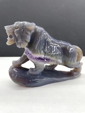 1pc Natural Raw ore Agate Geode Quartz Carved tiger  Skull Crystal Reiki Decor picture