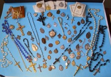 ❤❤ HUGE LOT Catholic & other Cross Religious JEWELRY Rosaries Reliquary STERLING picture