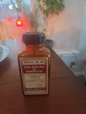 Antique Vintage Parke Davis Taka-Diastase Pancreatin Medicine Bottle Pharmacy picture