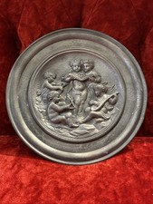 Vintage Round Italian Carved relief of 4 putti playing music instruments Plaque picture
