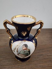 Antique Porcelain Cobalt Blue Vase Souvenir - Waterloo Napolean Bonaparte France picture