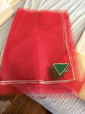 Vintage Hand Made Christmas Tulle Net Tablecloth Felt NIB 90x70 picture