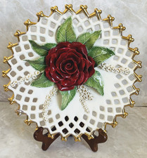 Porcelain Applied Red Rose High Relief Plate 9.5