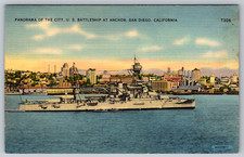 c1940s USS Battleship San Diego California Panorama Postcard picture