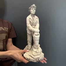Massive Vintage Hand Carved Miner Statue Natural Marble Stone Figure Decor 4.4kg picture