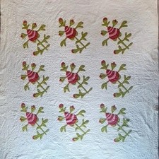 Antique 19th C Strawberry Variant Applique Quilt Turkey Red Green 10 SPI picture