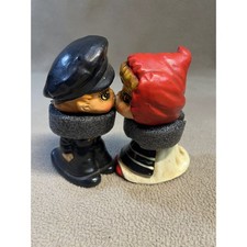 Vintage Russian Kissing Boy and Girl Bobblehead Ceramic Kitsch Red Black picture