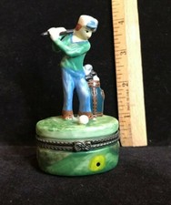 Vintage Golfer Teeing Off Trinket Box ~ Mini Tee & Golf Shoes Inside~3.5 