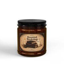 Haunted Bookshop Candle jar | Soy Candle, Amber Jar with Black Lid picture