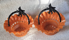 2 Vintage Halloween 50's Best Plastic Orange & Black Witch Candy Nut Cup Baskets picture