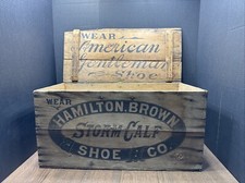 Vintage HAMILTON BROWN SHOE COMPANY WOODEN CRATE ADVERTISING BOX STORM CALF picture