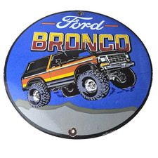 Vintage Ford Motors Porcelain Sign - 78' Bronco Sunset Porcelain Auto Sign picture