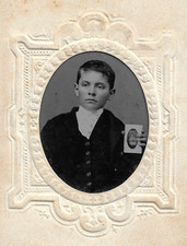 Young Man Holding A Tintype Antique Photo picture