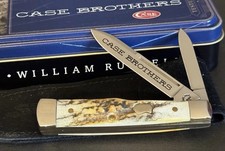 🔥 2003 Case XX 5215 Burnt Stag Handle Gunstock Pocket Knife Case Brothers picture
