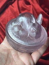 Easter Bunny On Nest Basket Rabbit Covered Nest Dish Lavender Glass Longaberger picture
