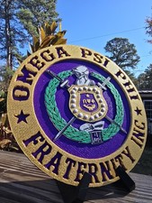 Extra Large Omega Psi Phi Shield Decorative Plate w/ 2-Piece Display Stand picture